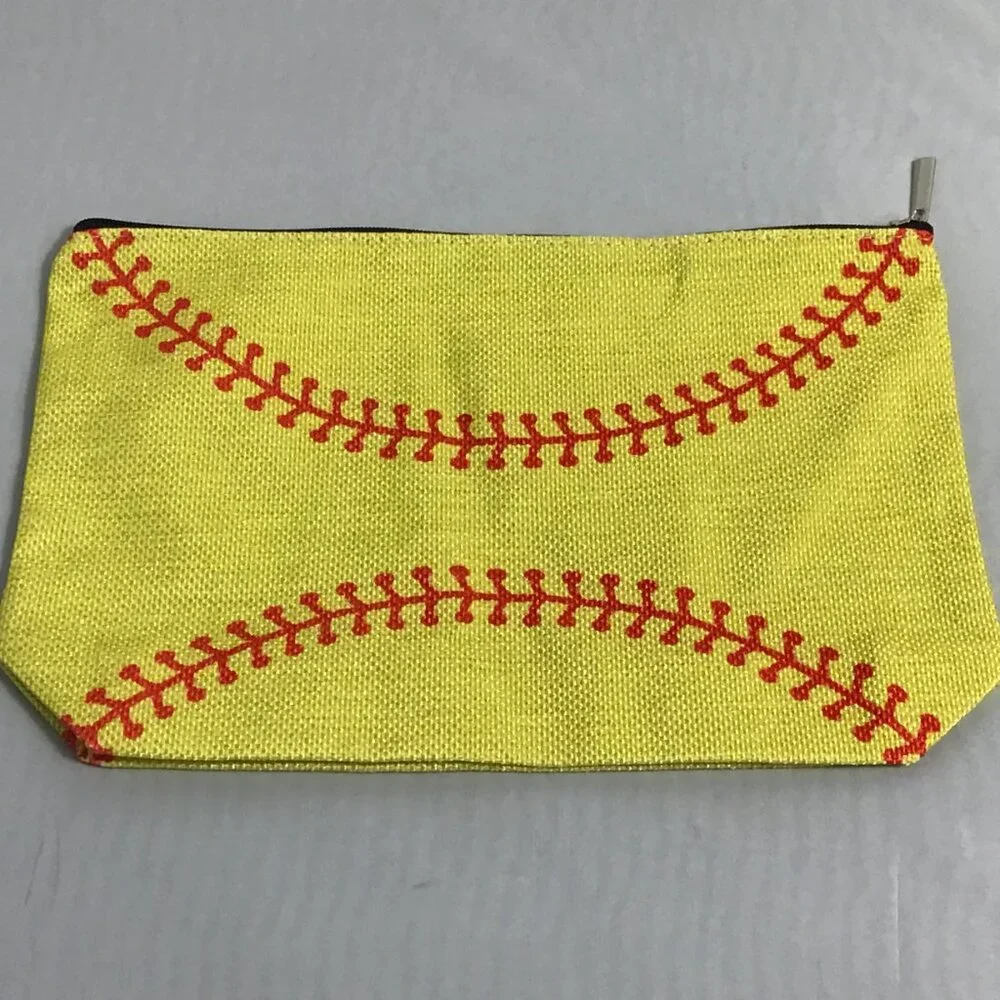 Canvas Cosmetic Bag, Girl Accessories, Pouch Organizer Yellow Softball